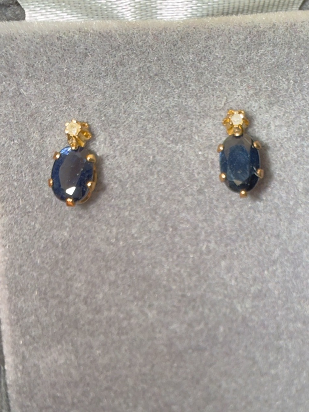 14k Blue Sapphire Oval Stud Earrings with diamond Accent